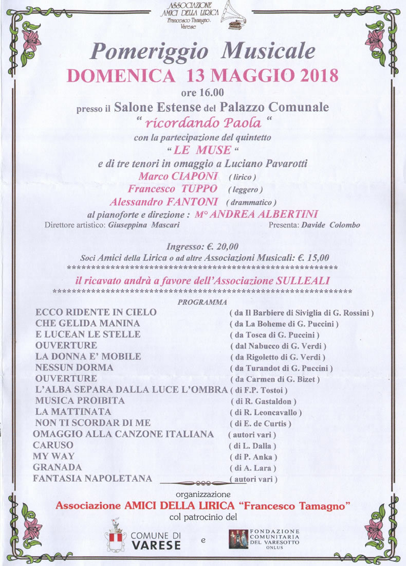 Domenica 13 Maggio Varese - I tre Tenori