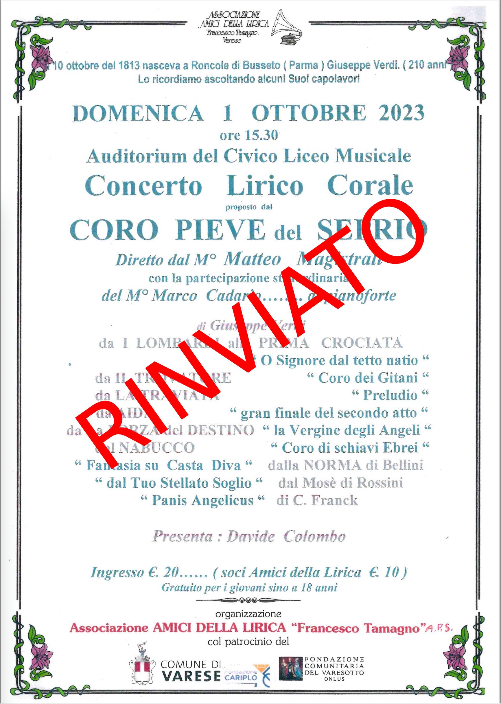 Concerto Varese Rinvio